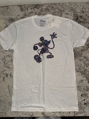 Disney Ver Bradley White Tee with Multicolor Paisley Mickey Silhouette
